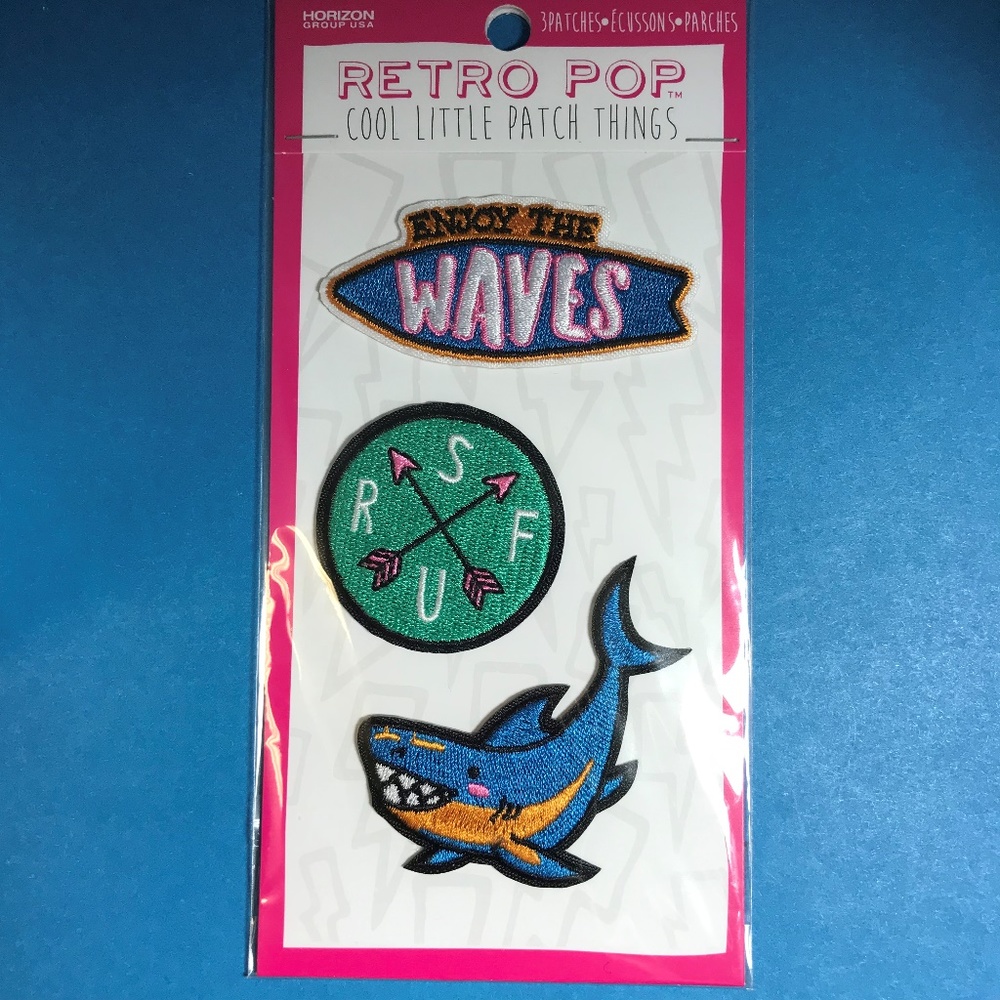 Set of 3 Enjoy the Waves Surf Shark Iron On Patch